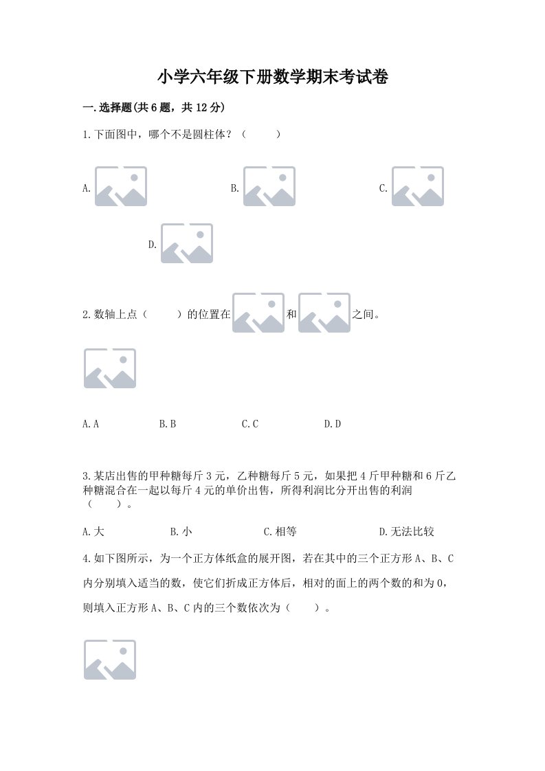 小学六年级下册数学期末考试卷附参考答案ab卷