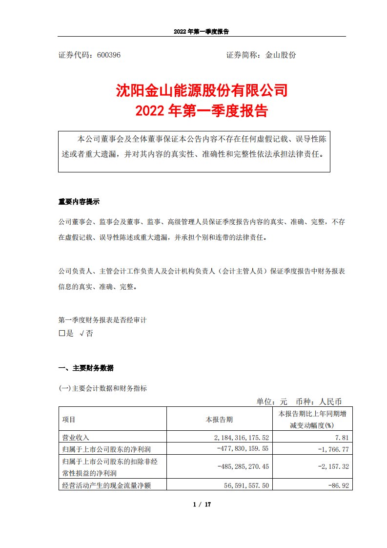 上交所-金山股份2022年第一季度报告-20220427