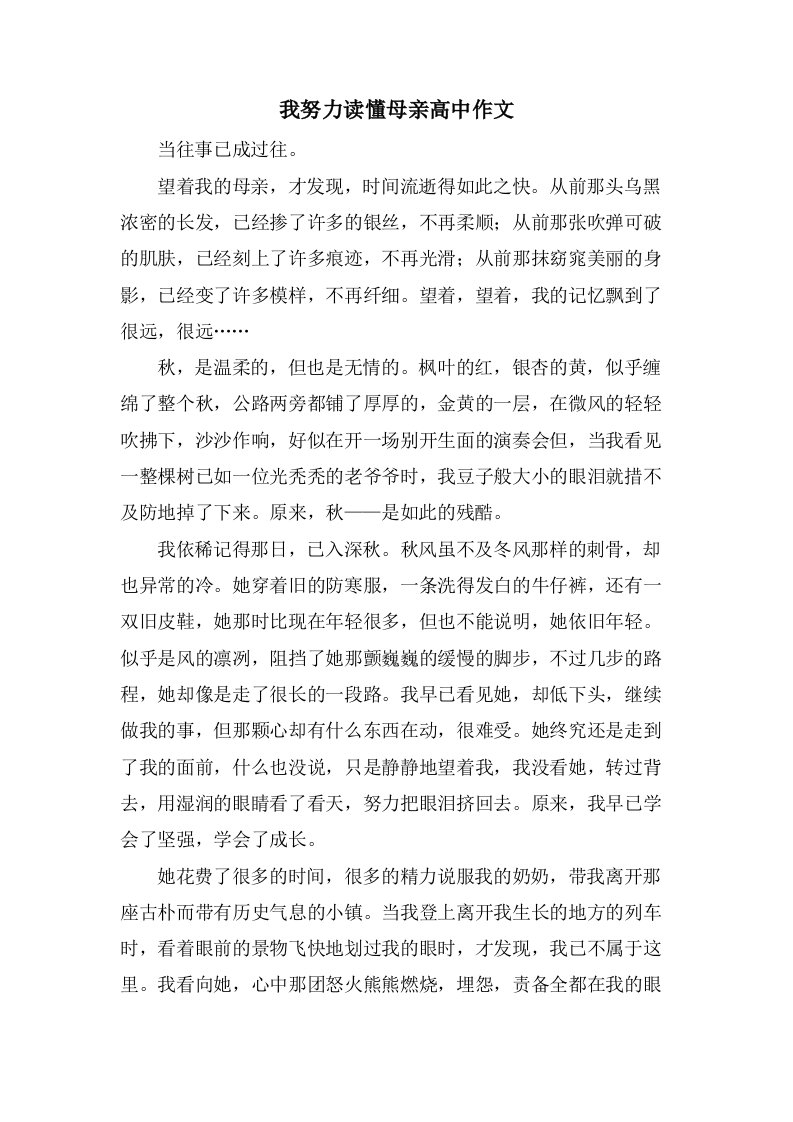 我努力读懂母亲高中作文