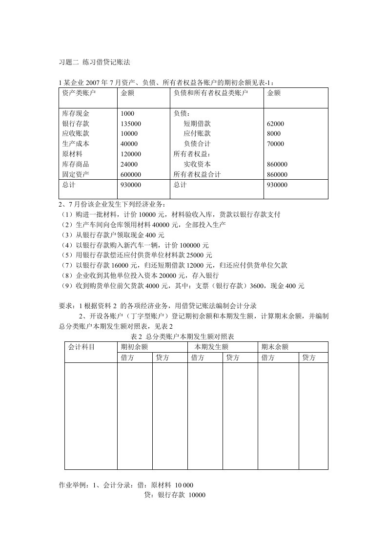 习题二练习借贷记账法