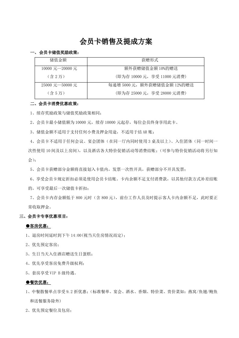 企业管理-会员卡销售及提成方案