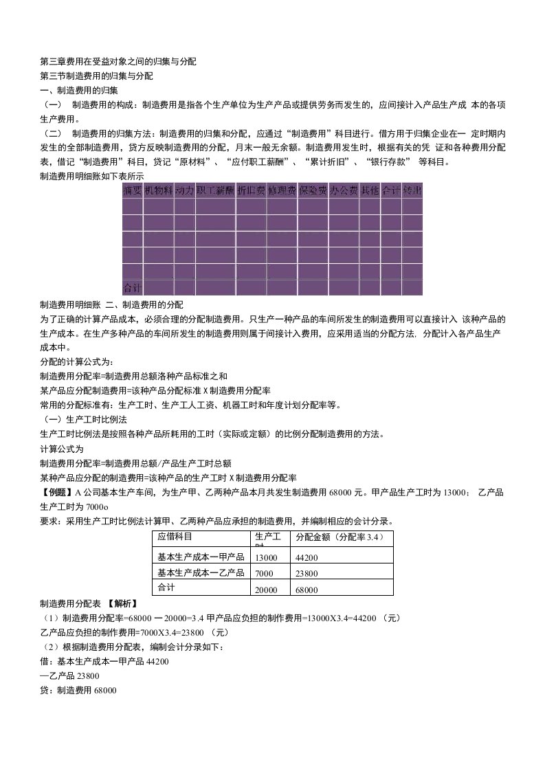 制造费用归集与分配(实例分析)