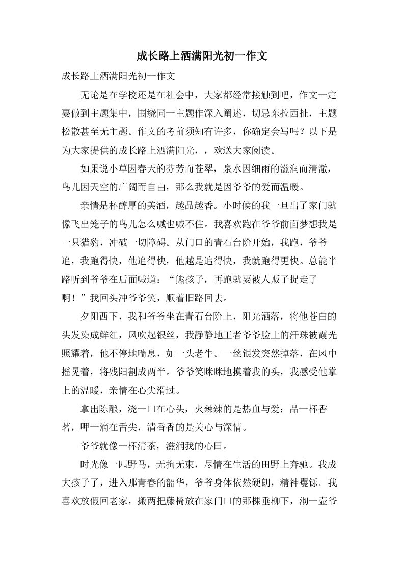 成长路上洒满阳光初一作文