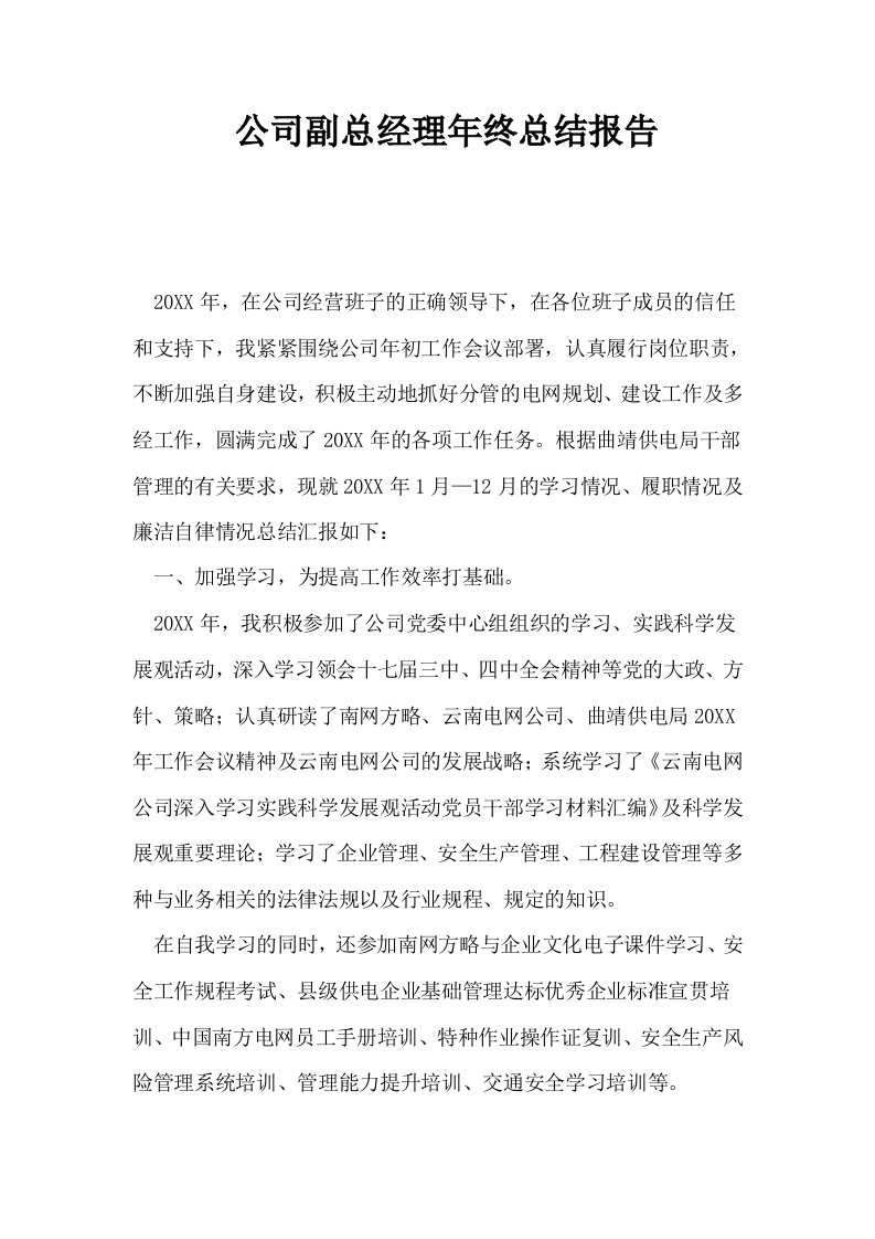 公司副总经理年终总结报告