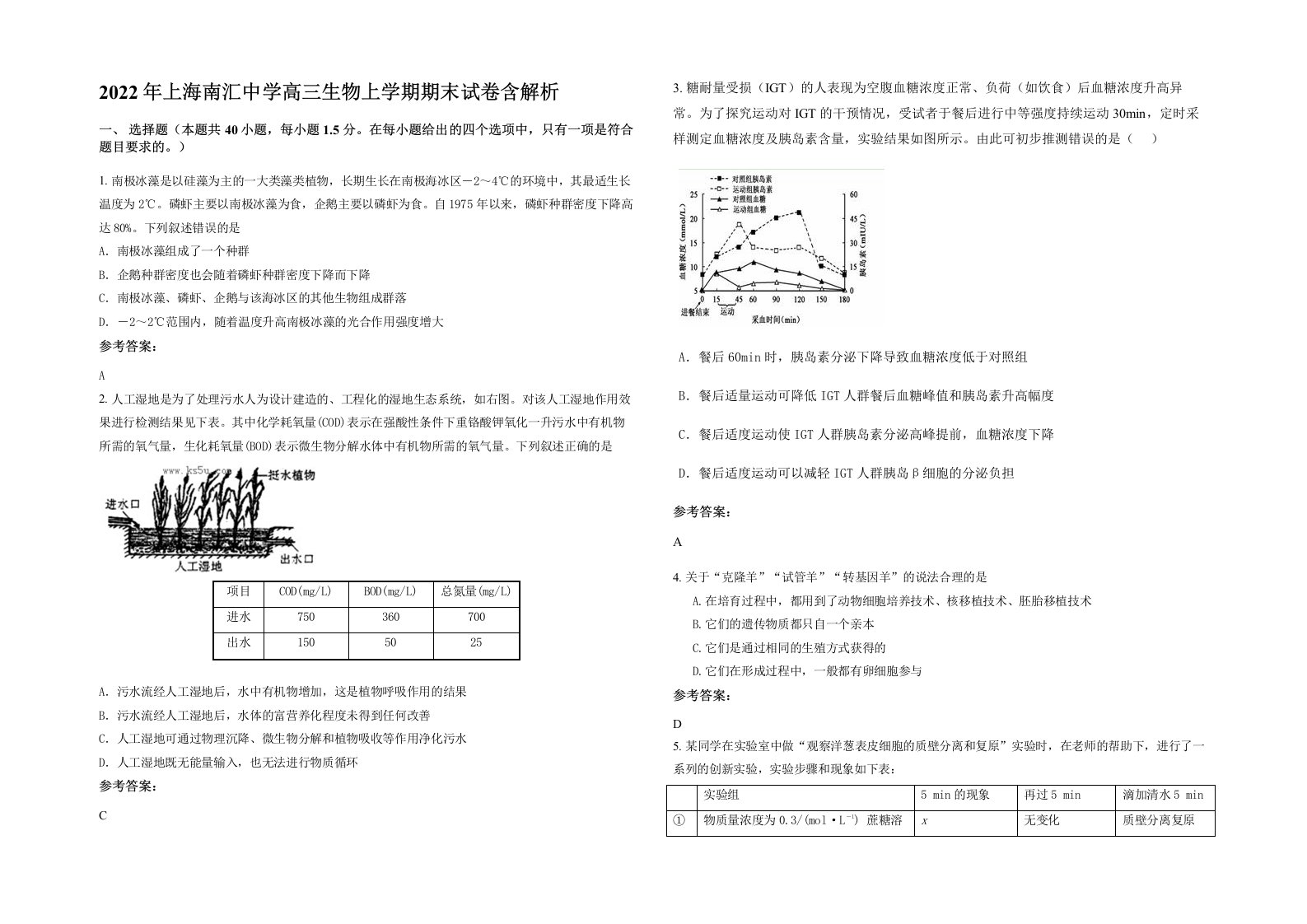 2022年上海南汇中学高三生物上学期期末试卷含解析