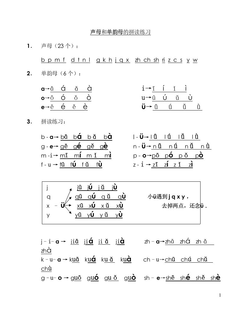 声母和韵母的拼读练习