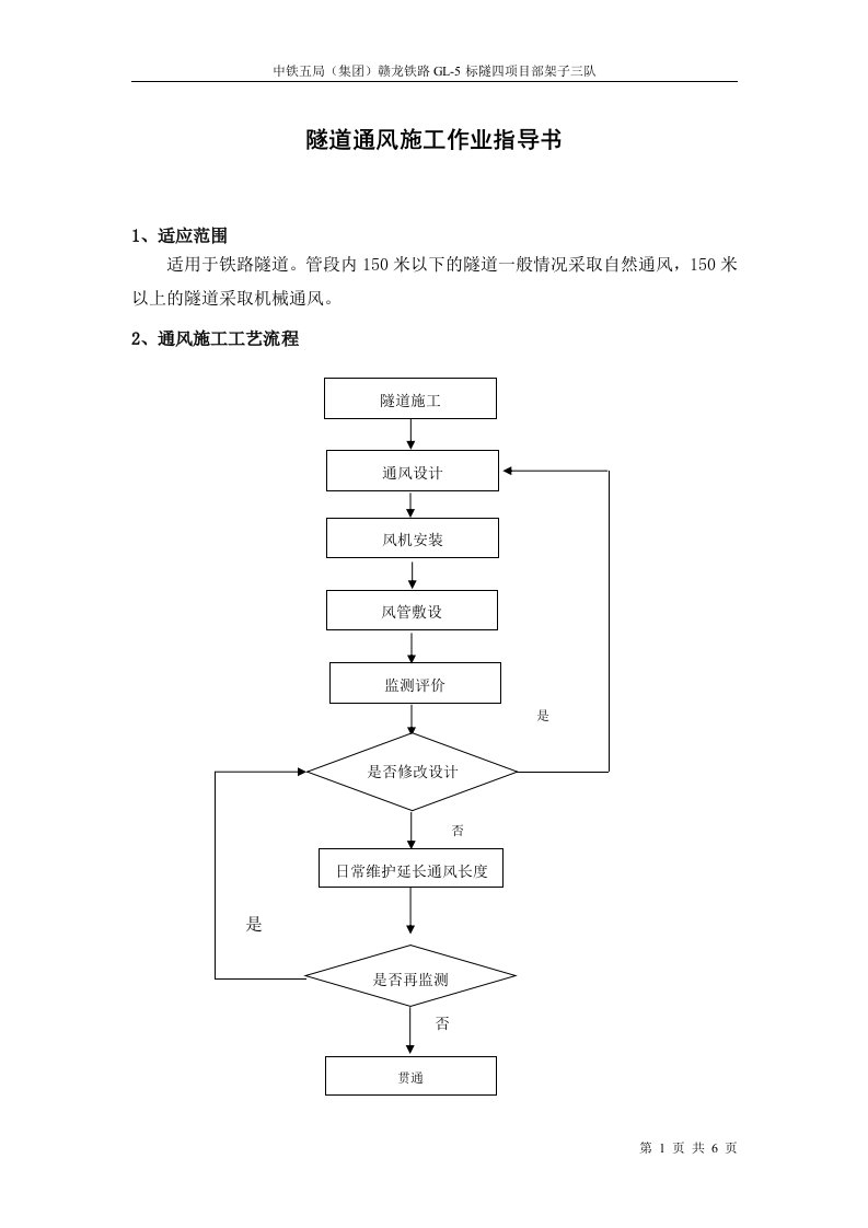 隧道通风施工作业指导书