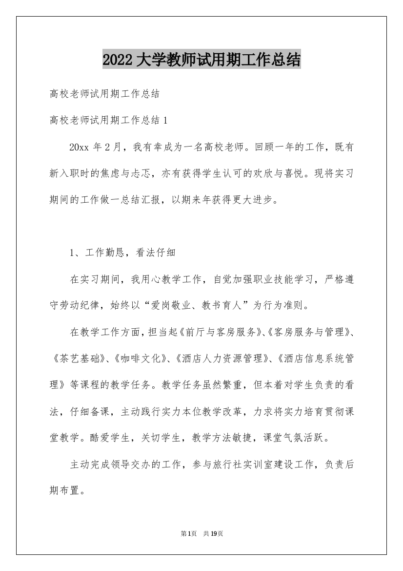 2022大学教师试用期工作总结