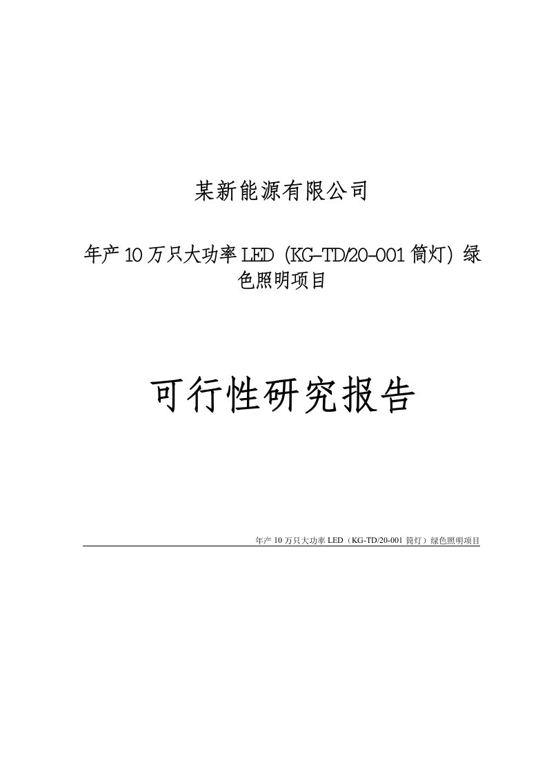 某新能源有限公司年产10万只大功率LED筒灯)绿色照明项目可行性研究报告74页