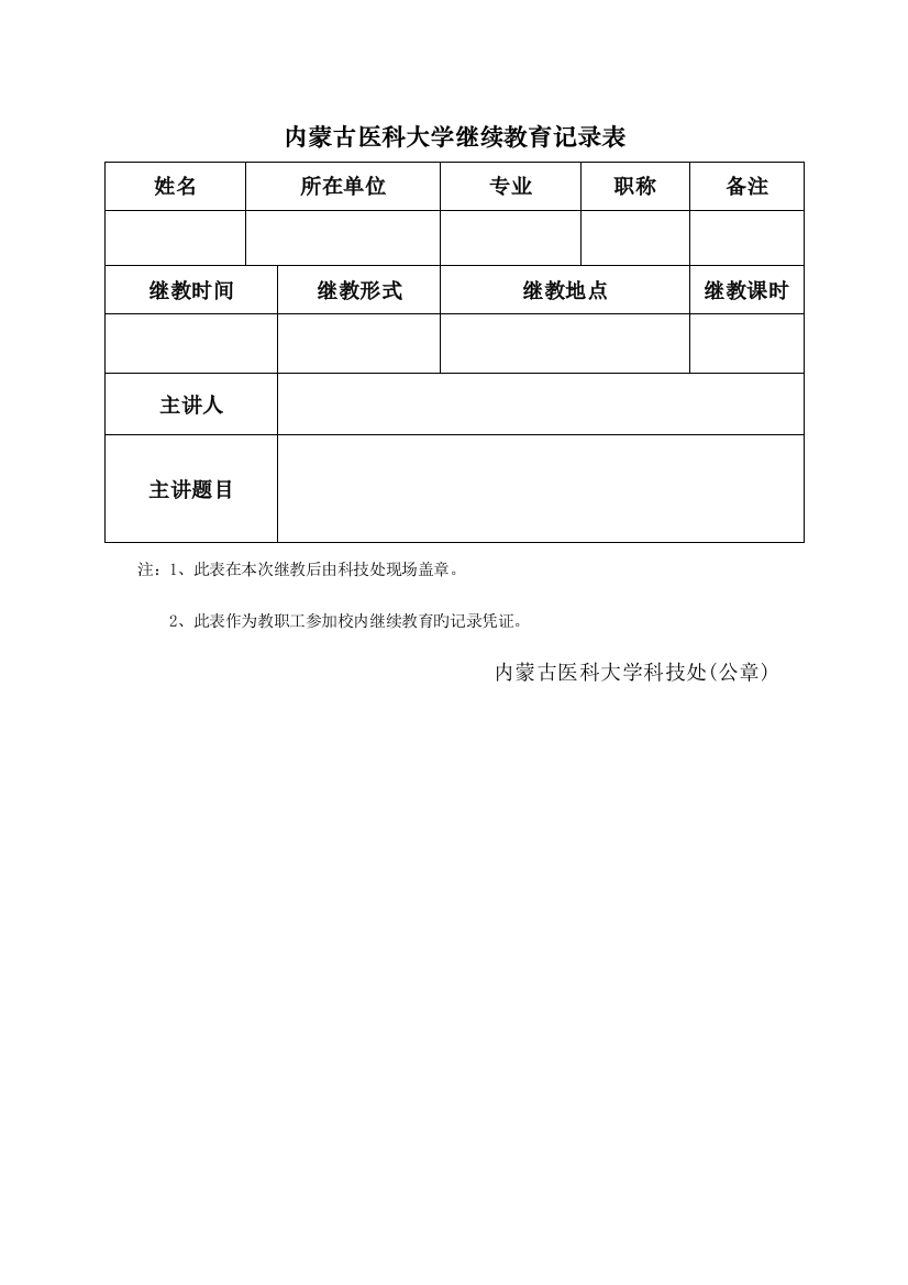 2023年内蒙古医科大学继续教育记录表