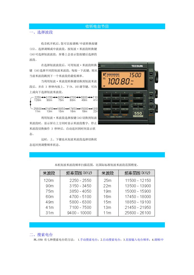 德生pl550收音机说明书