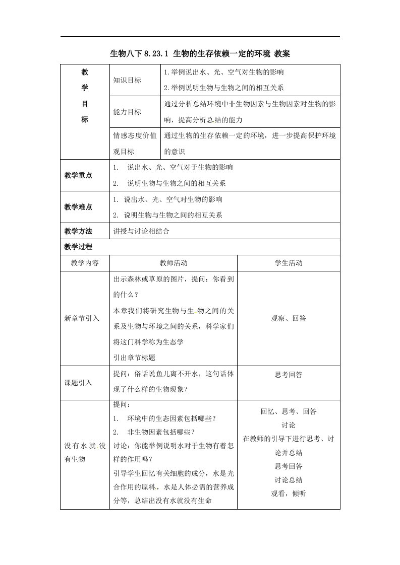 2018北师大版生物八年级下册23.1《生物的生存依赖一定的环境》1