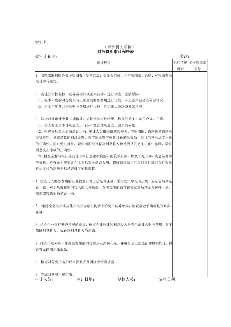 【管理精品】财务费用审计程序表