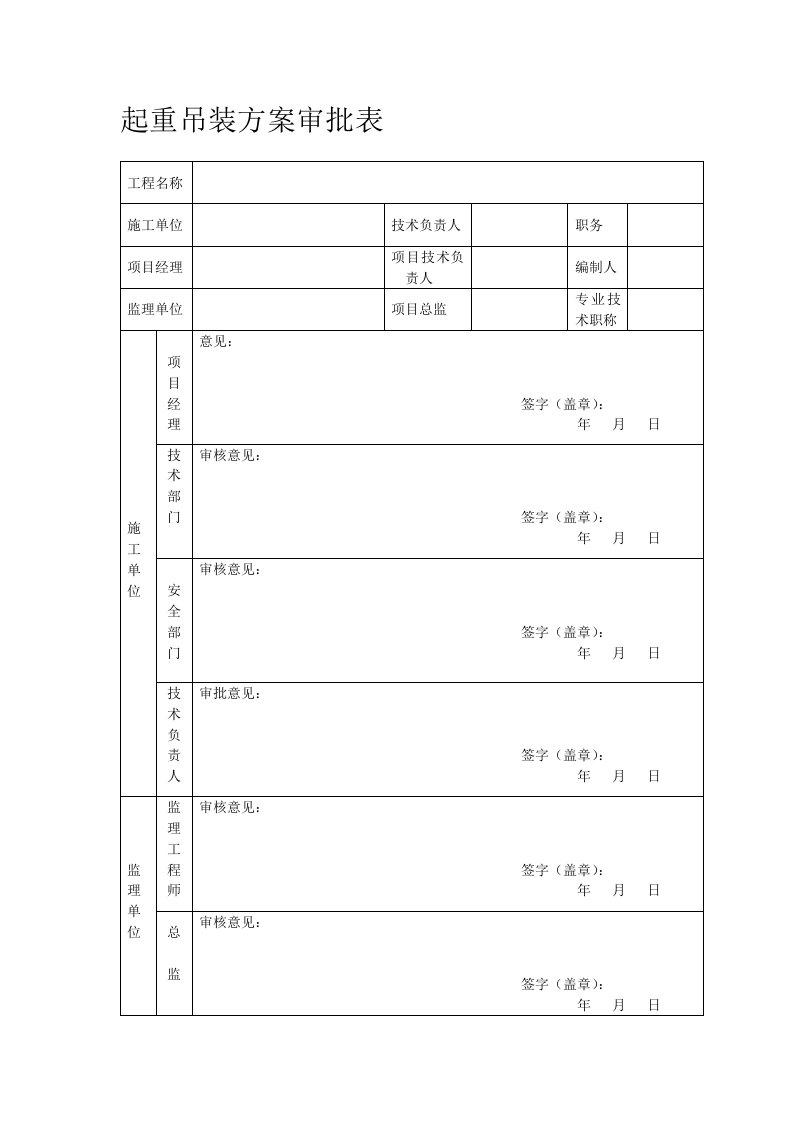 起重吊装方案审批表