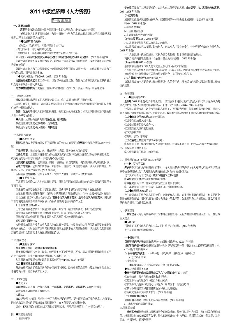 2011中级经济师人力资源小抄