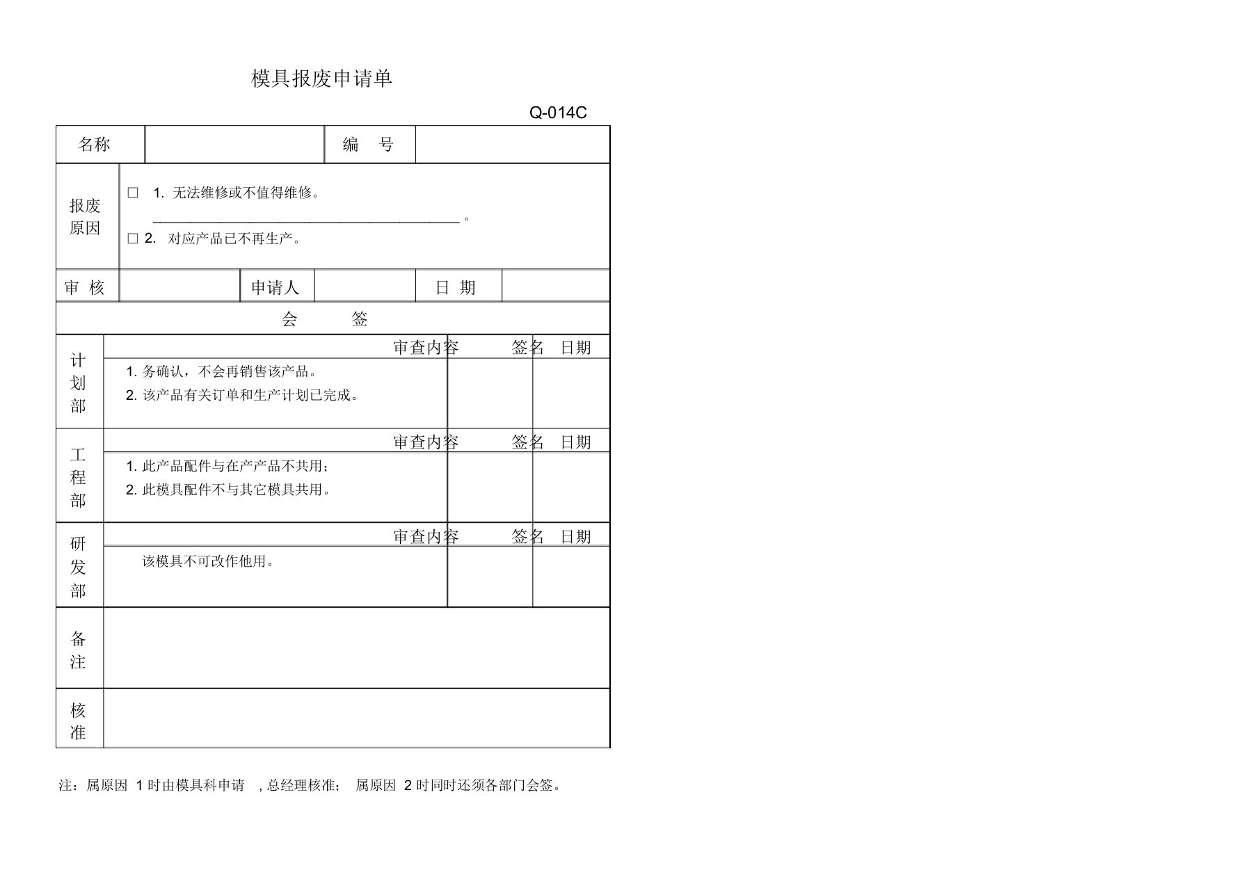 模具报废申请单