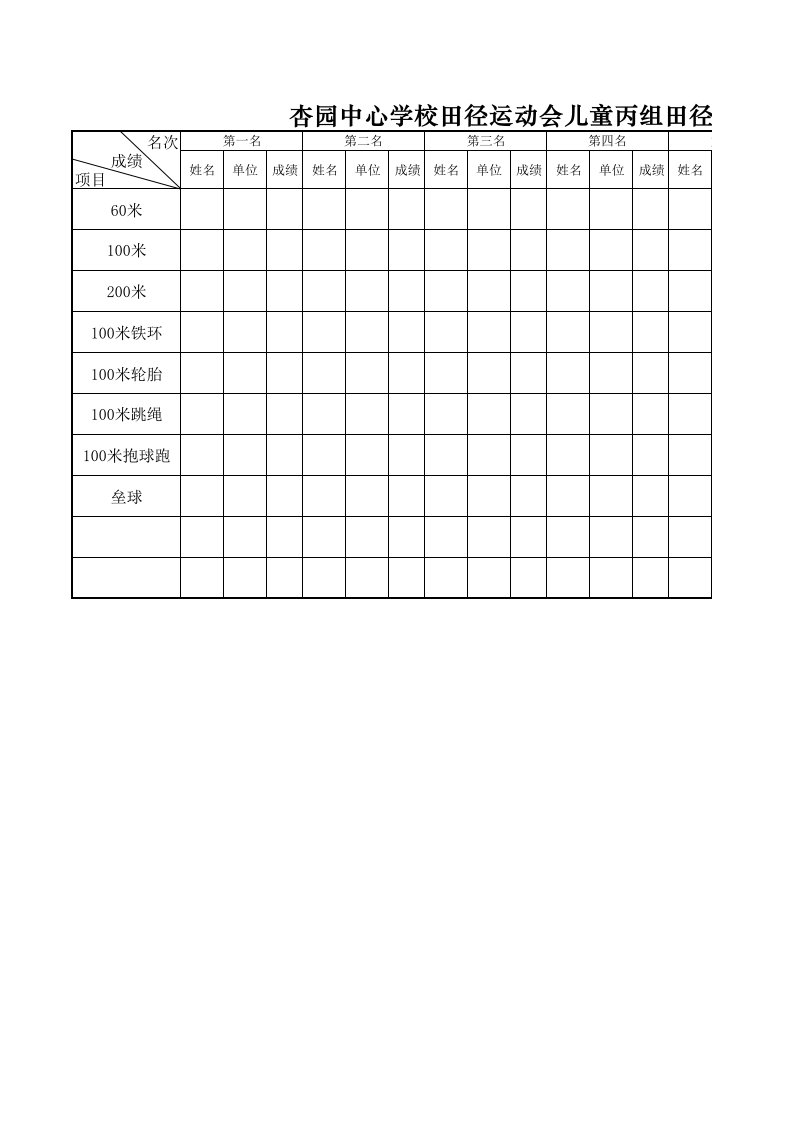 田径运动会竞赛总记录表小学部