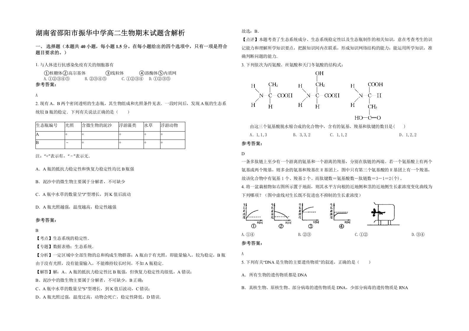 湖南省邵阳市振华中学高二生物期末试题含解析