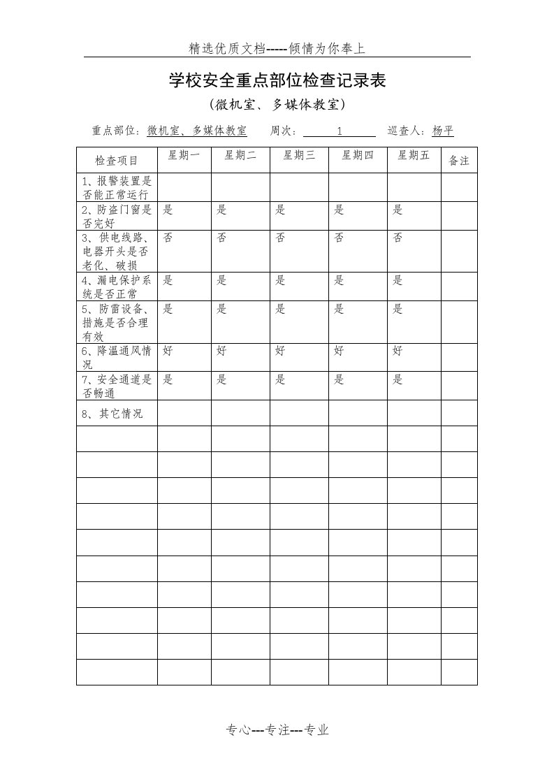 学校安全重点部位微机室检查记录表(共20页)