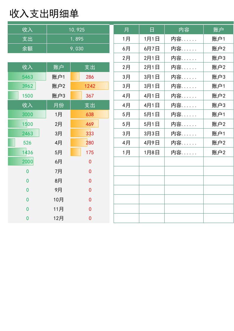 收入支出明细单Excel模板