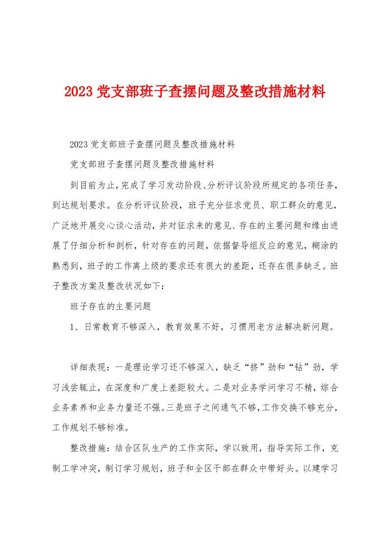 2023党支部班子查摆问题及整改措施材料