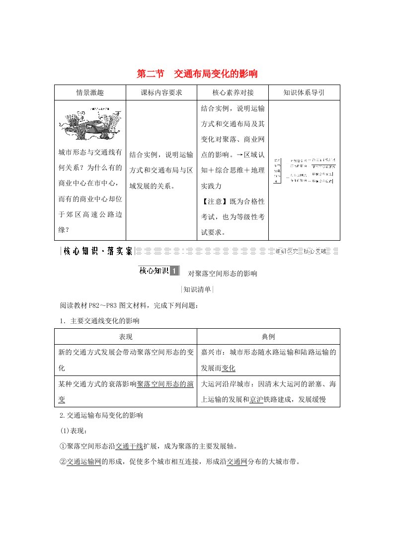 高中地理第五章交通运输布局及其影响第二节交通布局变化的影响学案新人教版