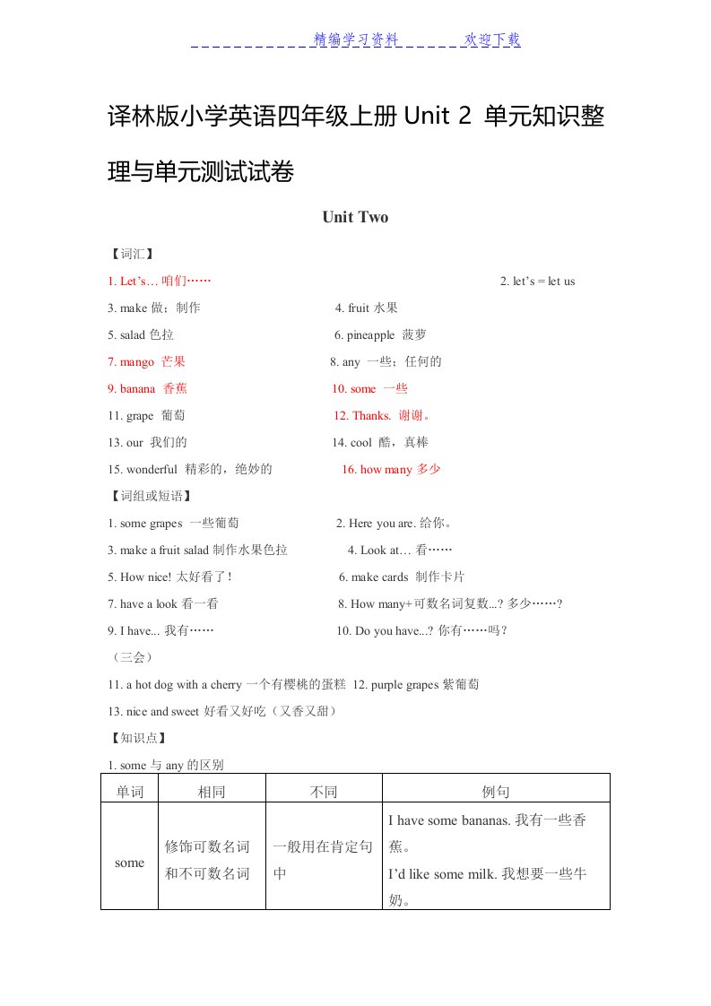 译林版小学英语四年级上册Unit