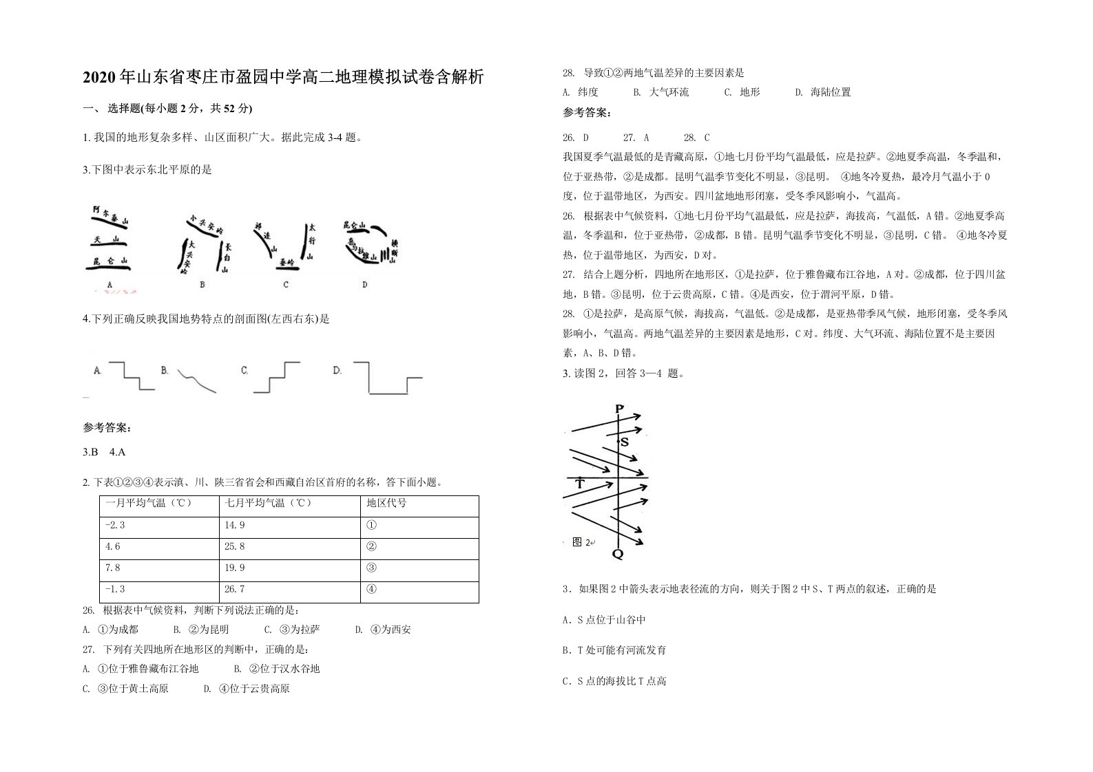 2020年山东省枣庄市盈园中学高二地理模拟试卷含解析