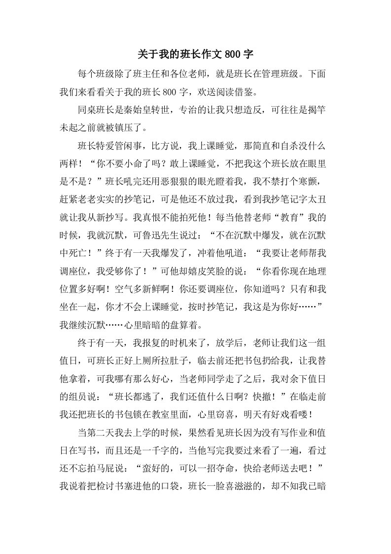 关于我的班长作文800字