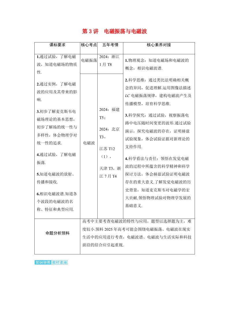 备考2025届高考物理一轮复习讲义第十三章交变电流电磁振荡与电磁波传感器第3讲电磁振荡与电磁波考点1电磁振荡