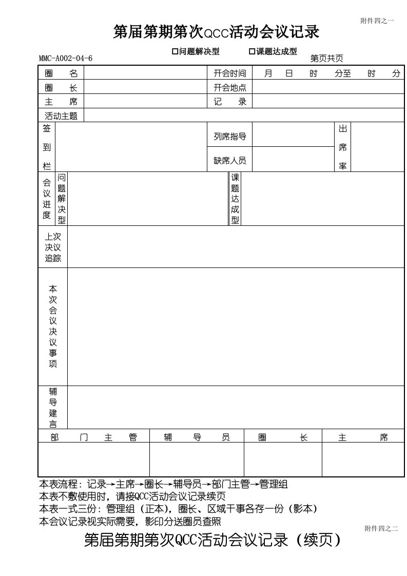 QCC活动会议记录表单模板