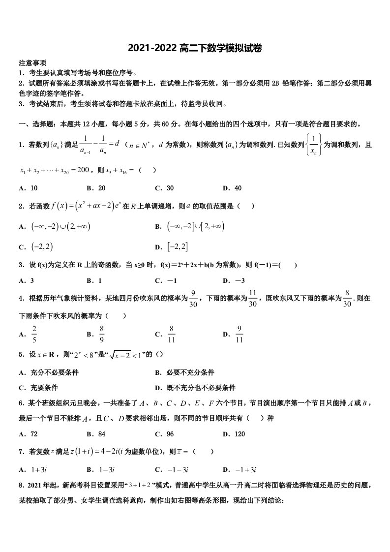 浙江省杭州市萧山区第八高级中学2022年高二数学第二学期期末学业水平测试模拟试题含解析