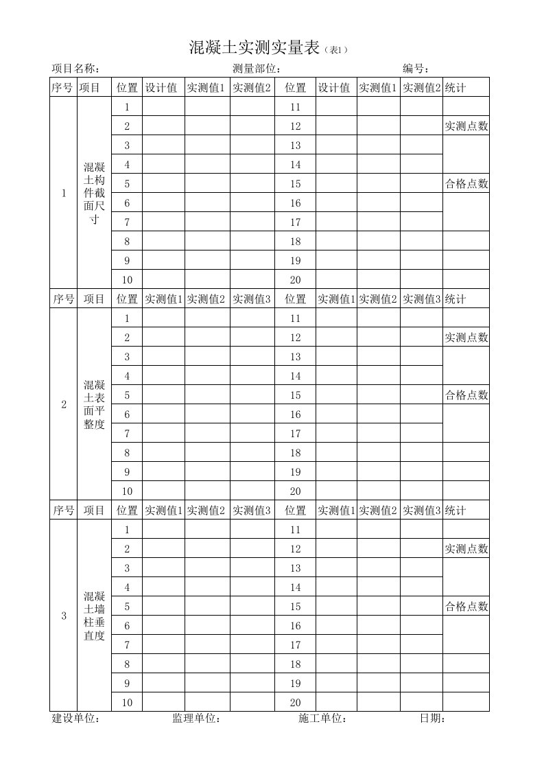 房建实测实量实用表格