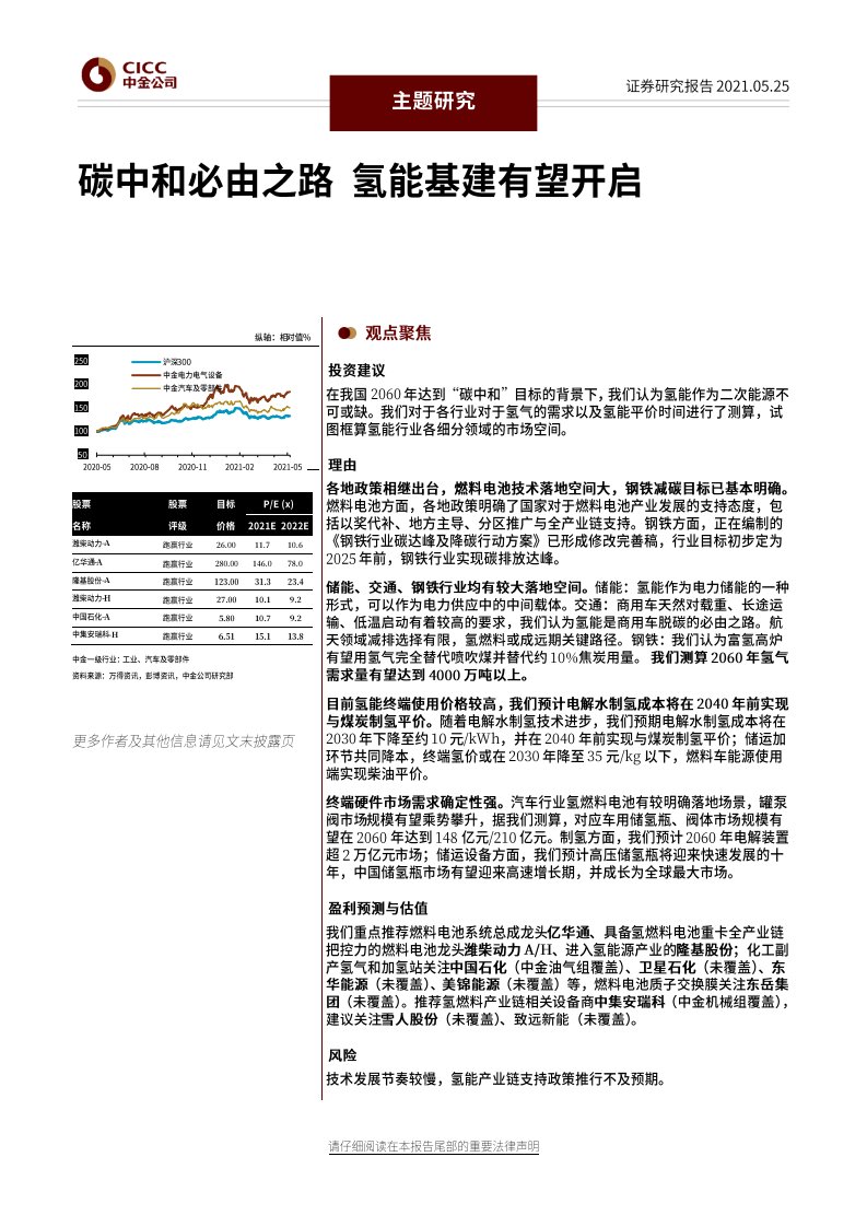 电力电气设备、汽车及零部件行业：碳中和必由之路，氢能基建有望开启-20210525-中金公司-35页