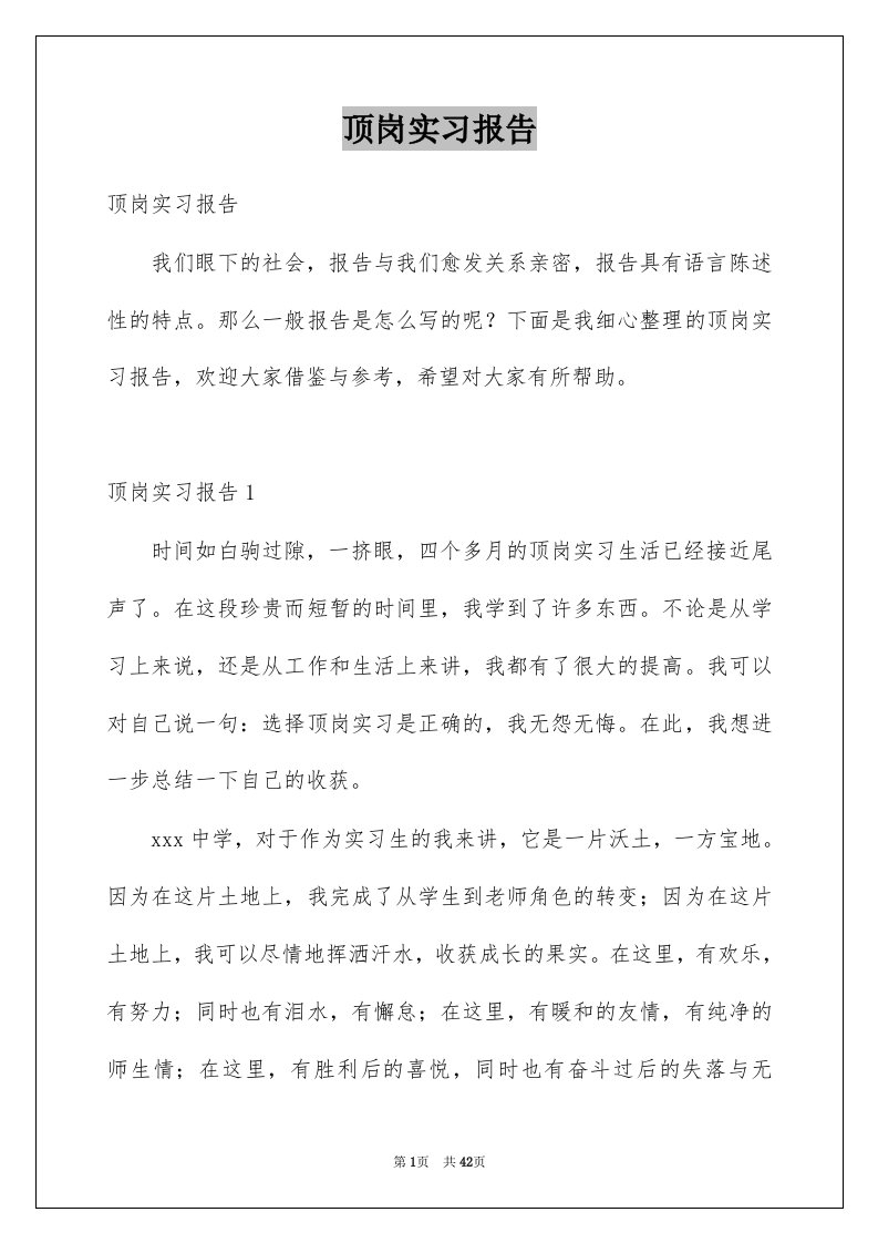 顶岗实习报告例文2