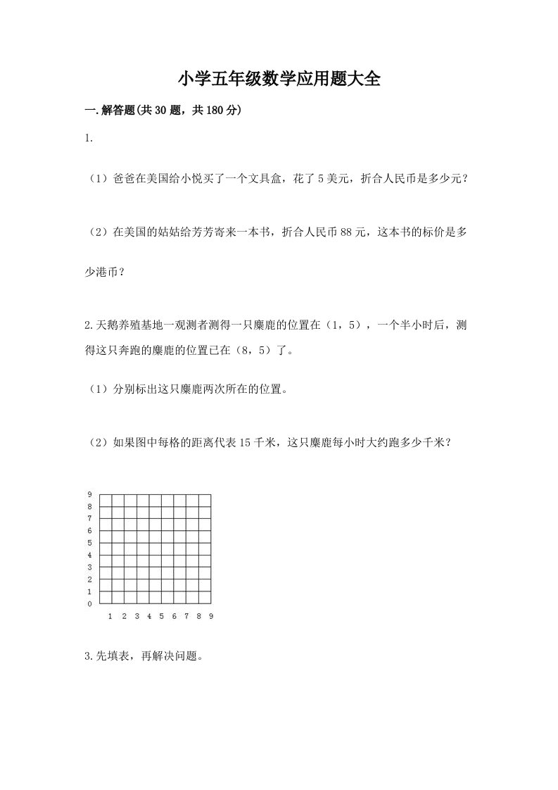 小学五年级数学应用题大全含完整答案【名师系列】