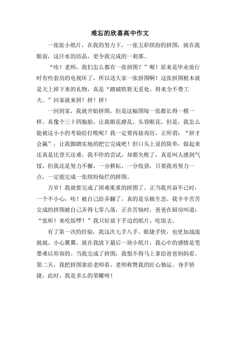 难忘的欣喜高中作文