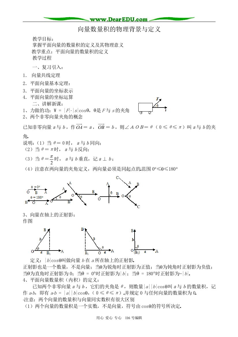 高中数学向量数量积的物理背景与定义