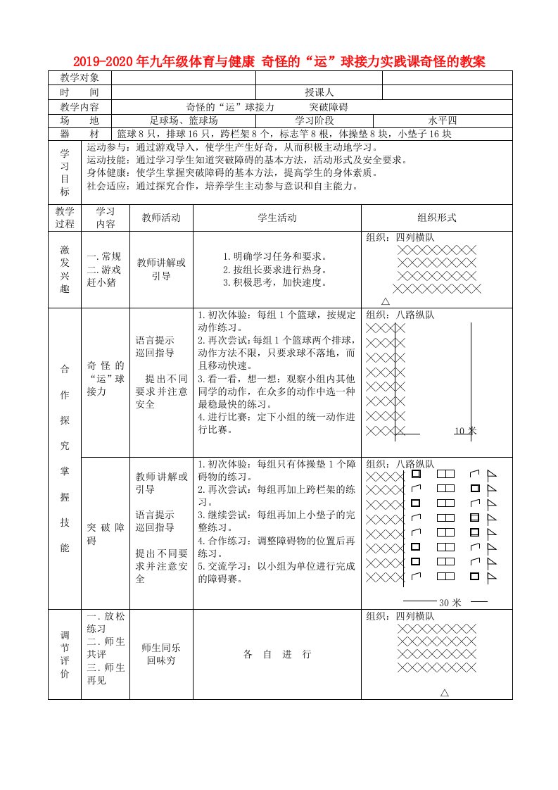 2019-2020年九年级体育与健康