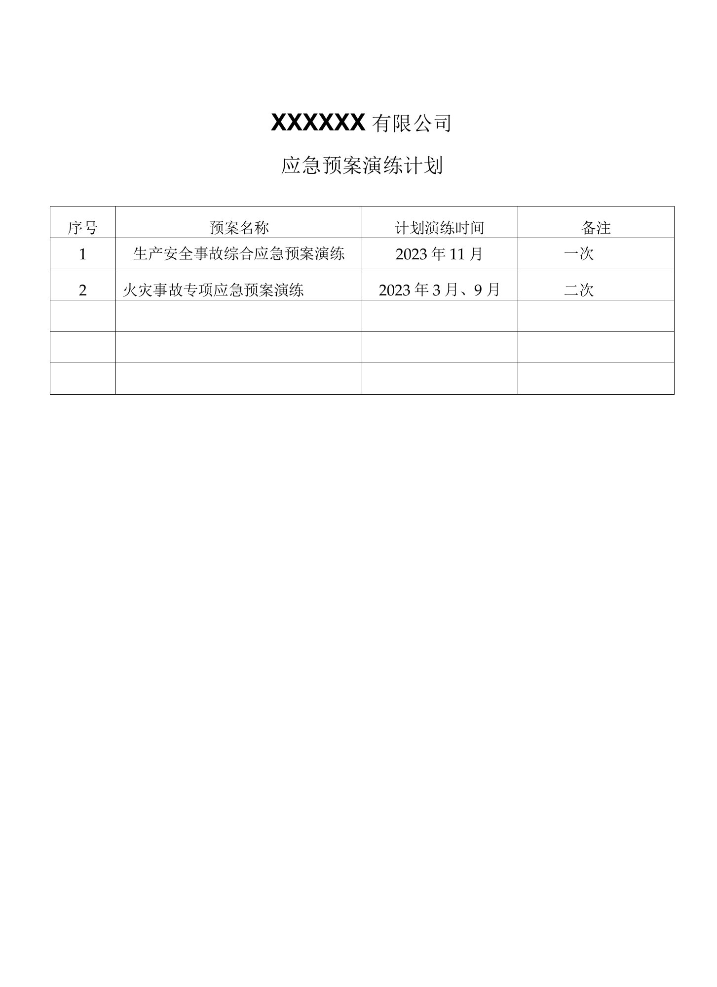 应急预案演练计划