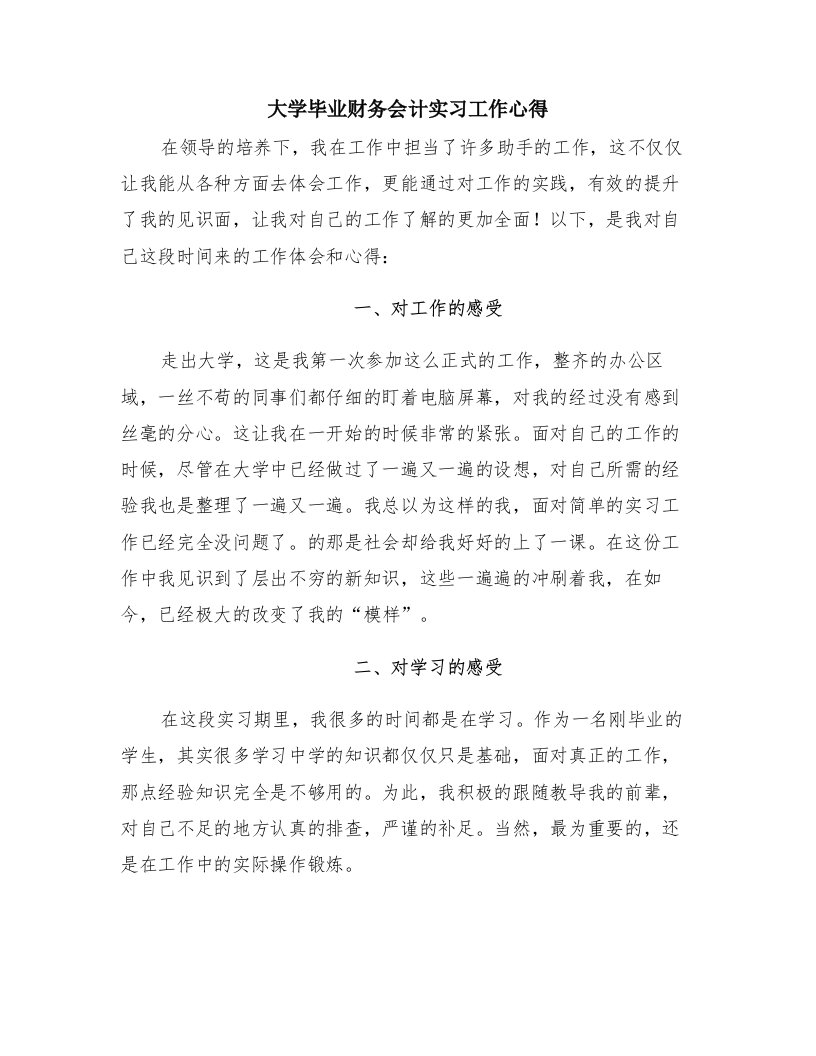 大学毕业财务会计实习工作心得