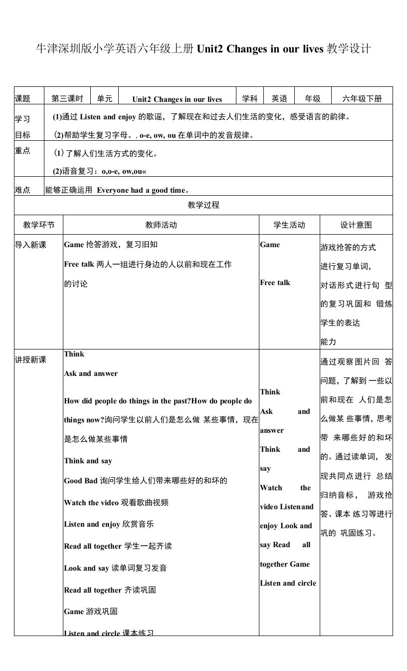 牛津深圳版六年级下册Unit2