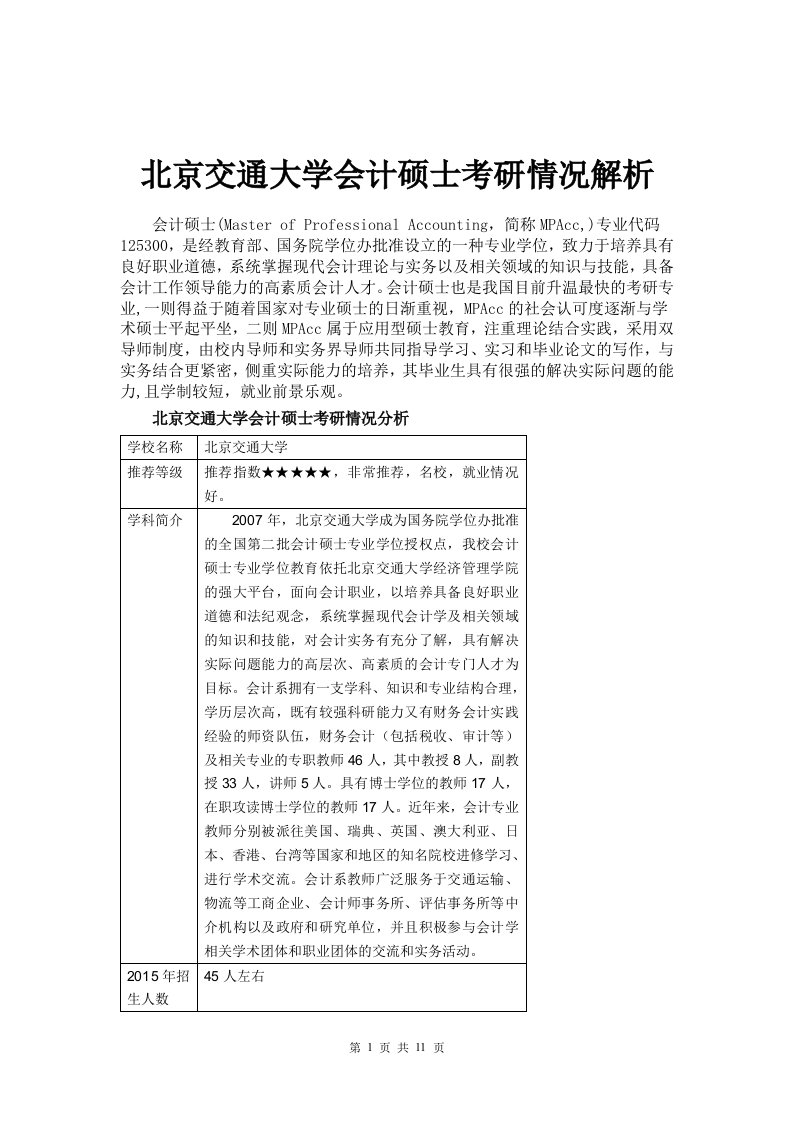 北京交通大学会计硕士考研情况解析