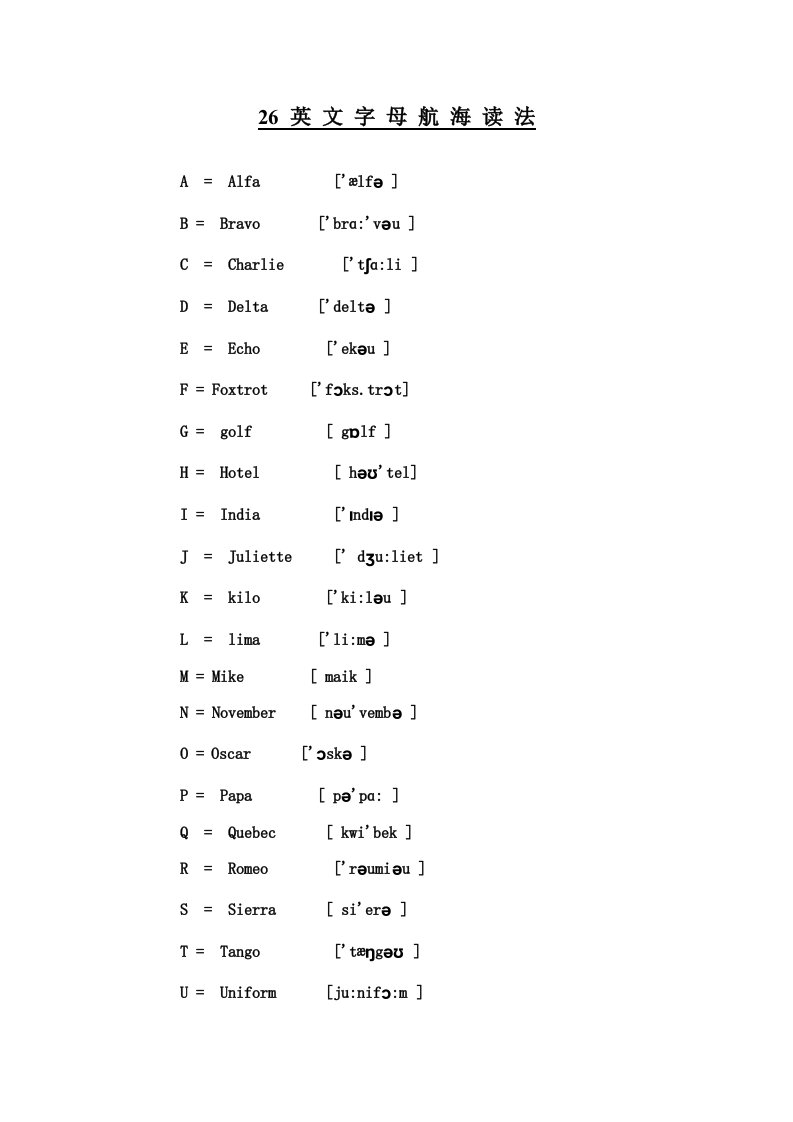 26英文字母航海读法