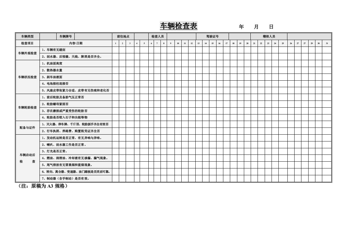 公司车辆检查表单