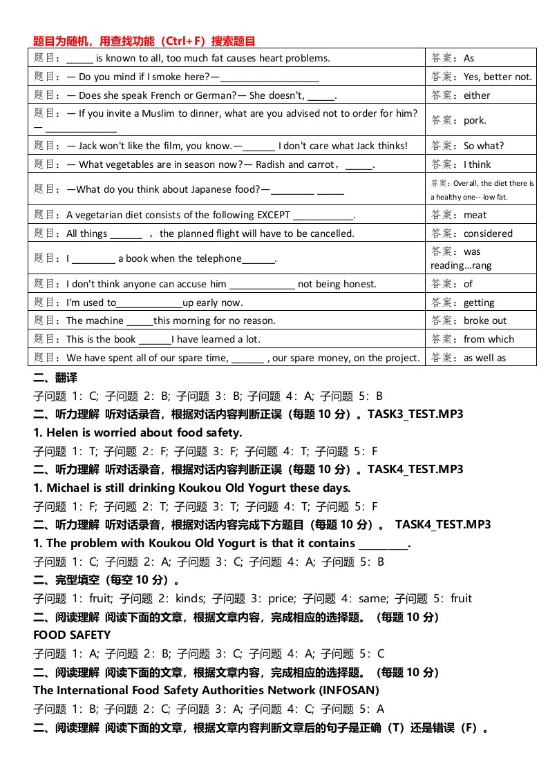 管理英语3单元自测5答案