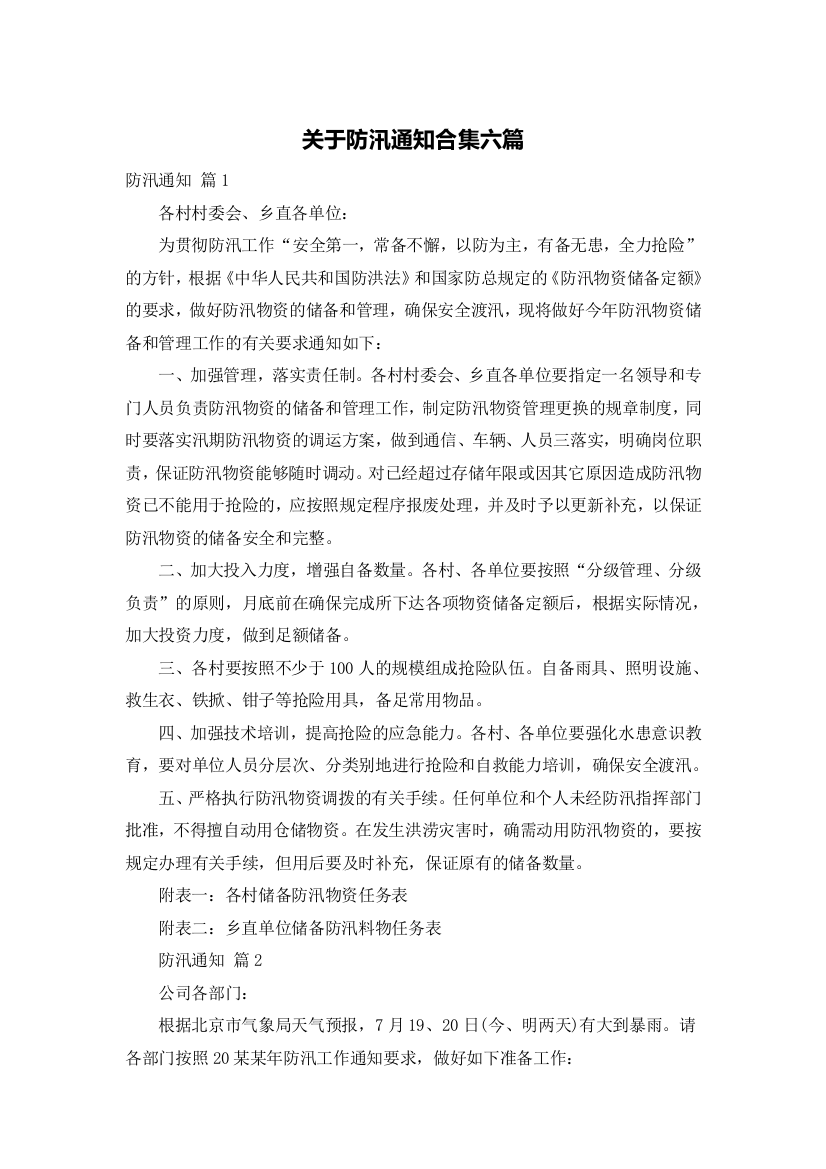 关于防汛通知合集六篇