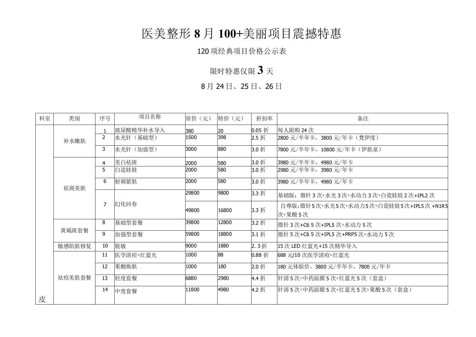 医美整形8月抢购会100+美丽项目