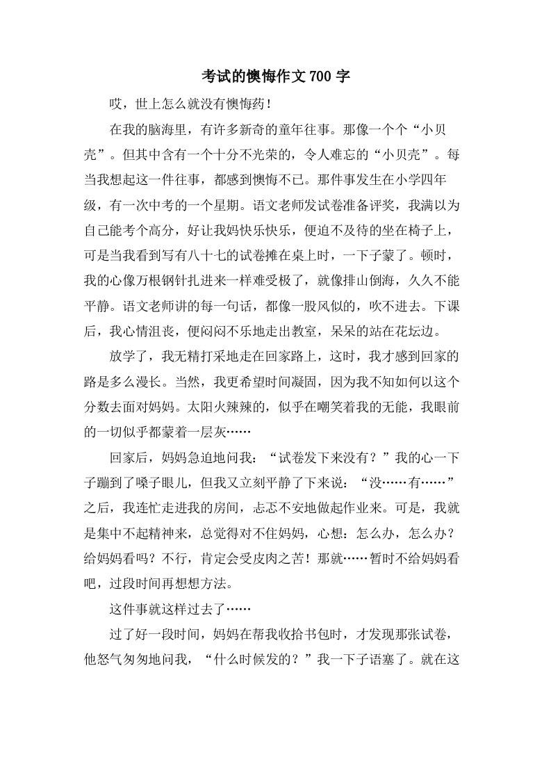 考试的后悔作文700字