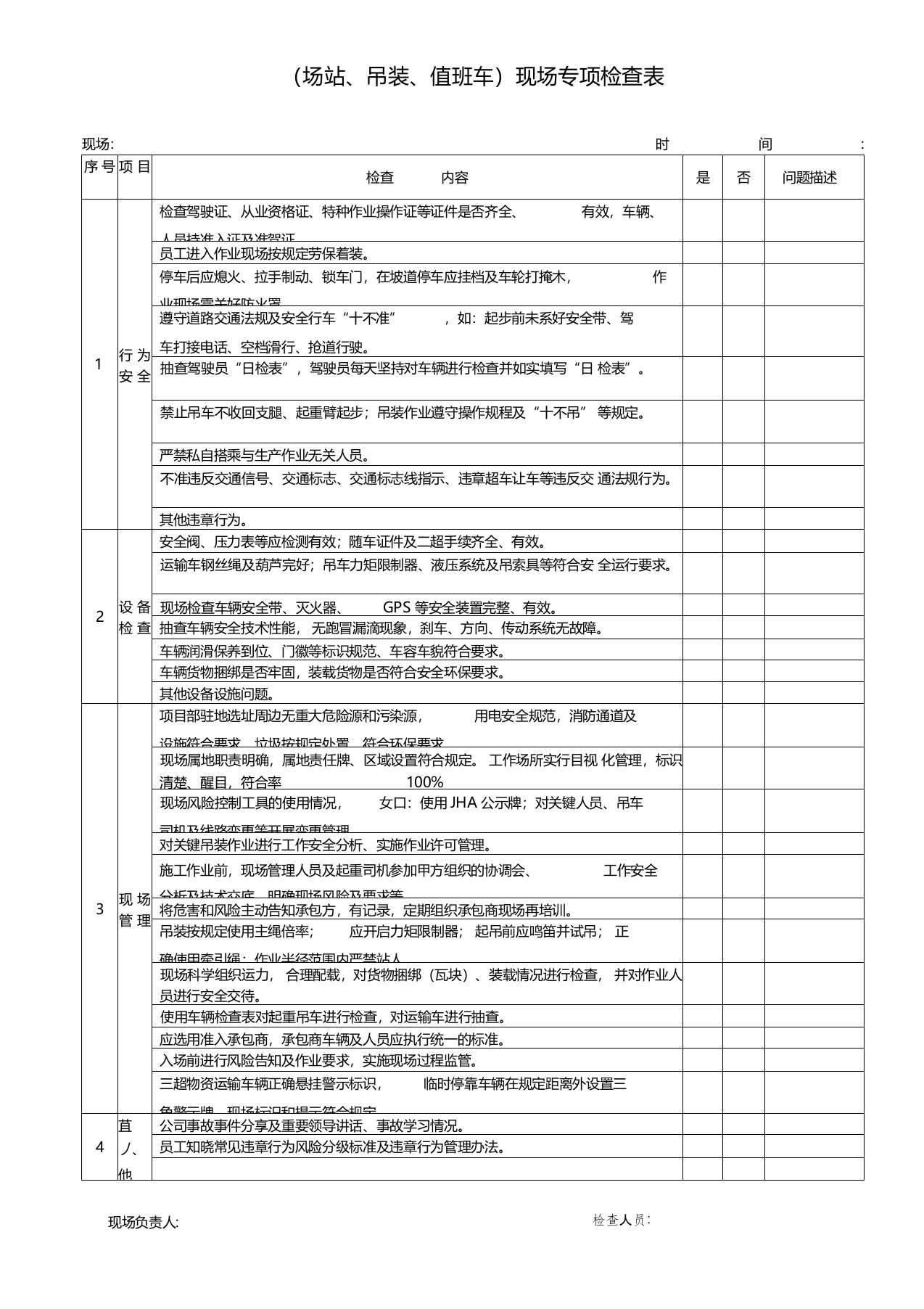 项目现场专项检查表